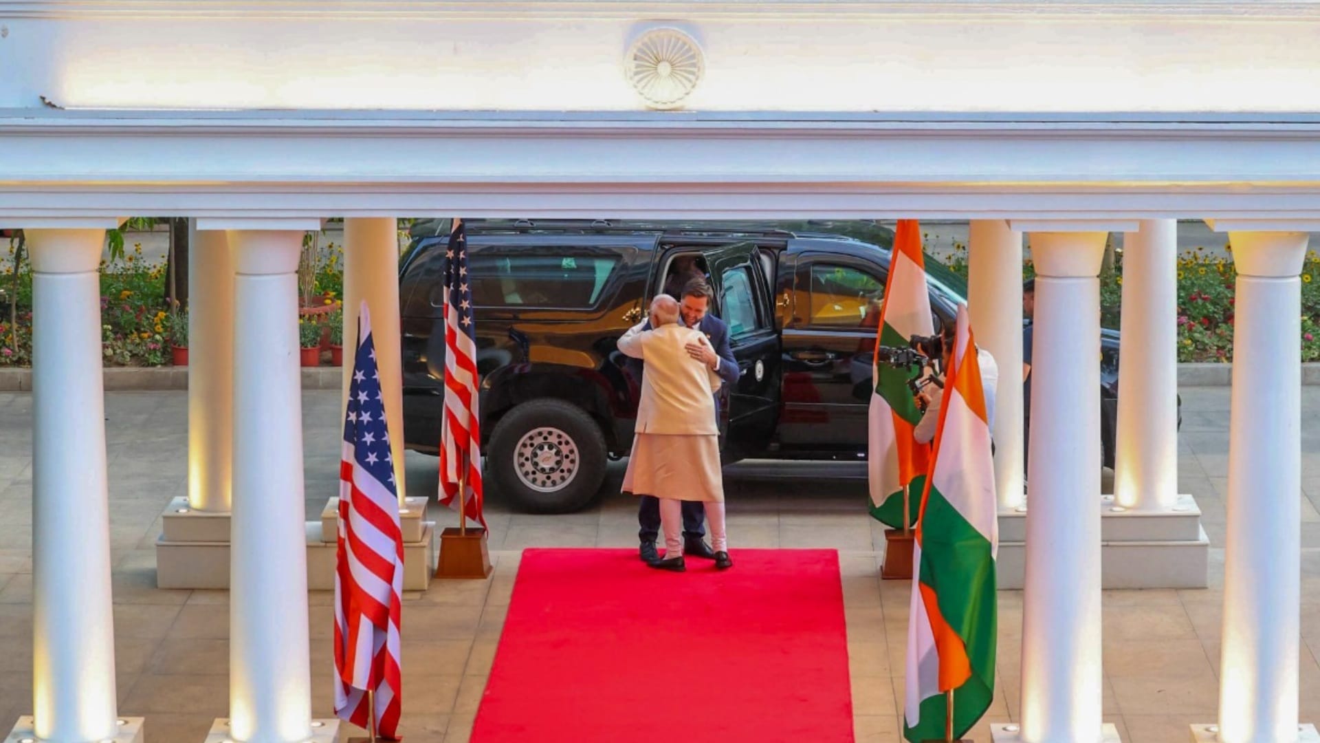 PM Modi welcomes US Vice President JD Vance and Usha Vance to his official residence at Lok Kalyan Marg