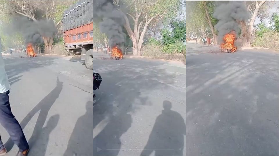 Activa caught fire and woman burnt alive