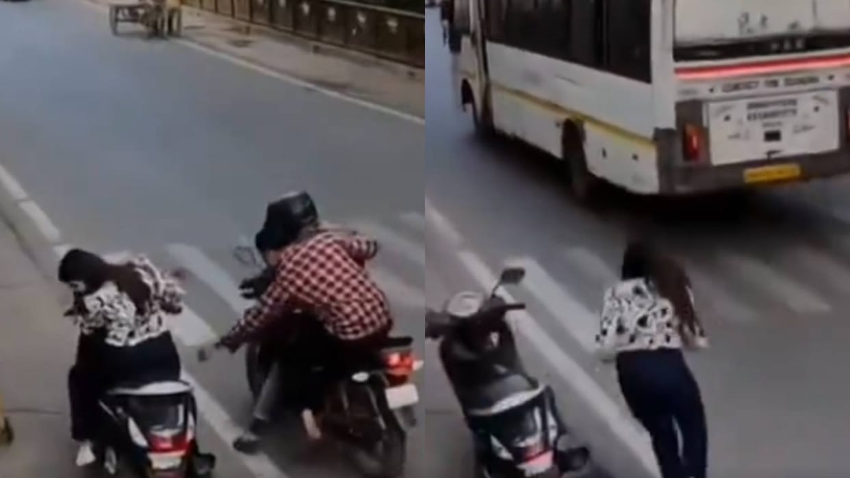 When a thief stole the things the girl got down from her scooter and chased him Video goes viral on Internet