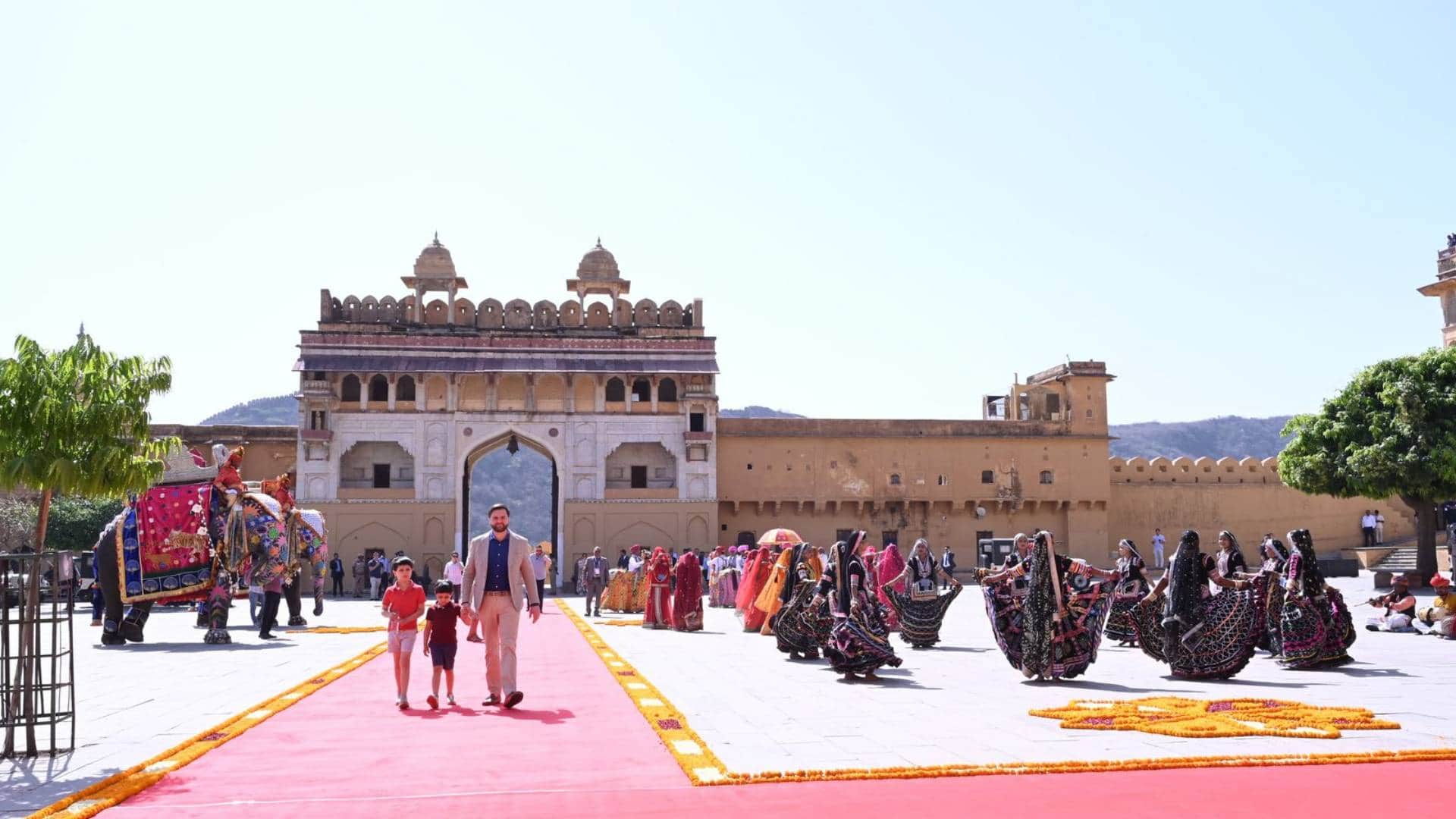 JD Vance See pictures grand welcome of US Vice President JD Vance at Amer Fort farewell given by playing drums