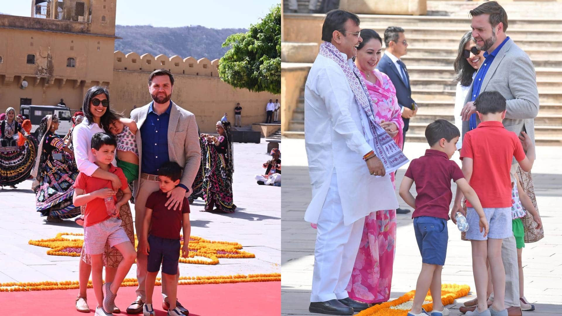 JD Vance See pictures grand welcome of US Vice President JD Vance at Amer Fort farewell given by playing drums