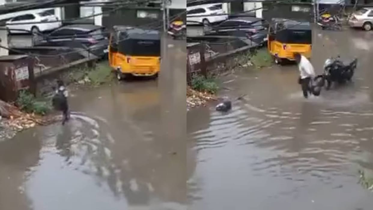 A child going to school got an electric shock and started struggling in the water Video goes viral on Internet