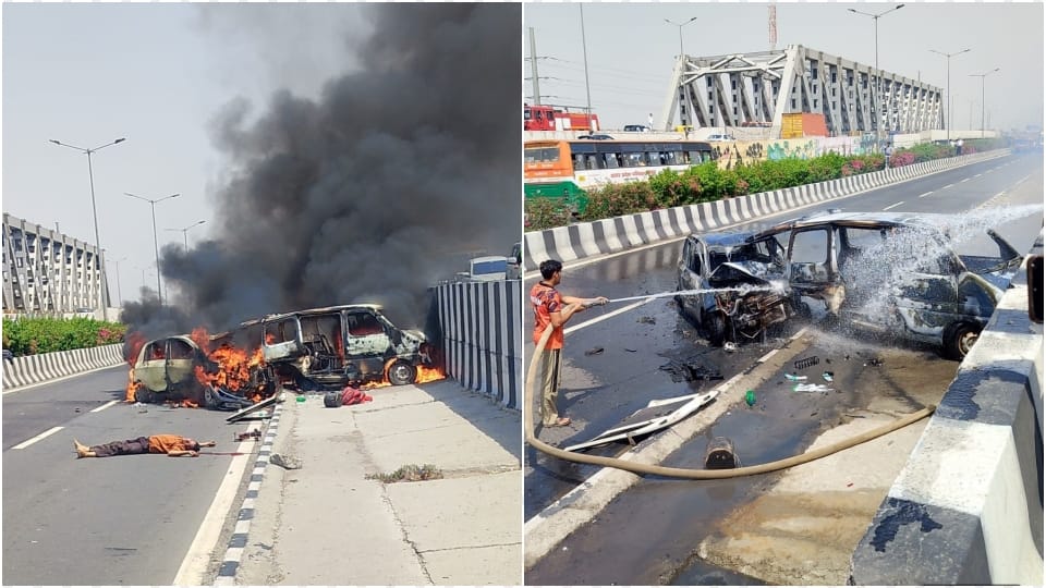 accident on Delhi-Meerut Expressway two cars full of passengers collided caught fire  two people died