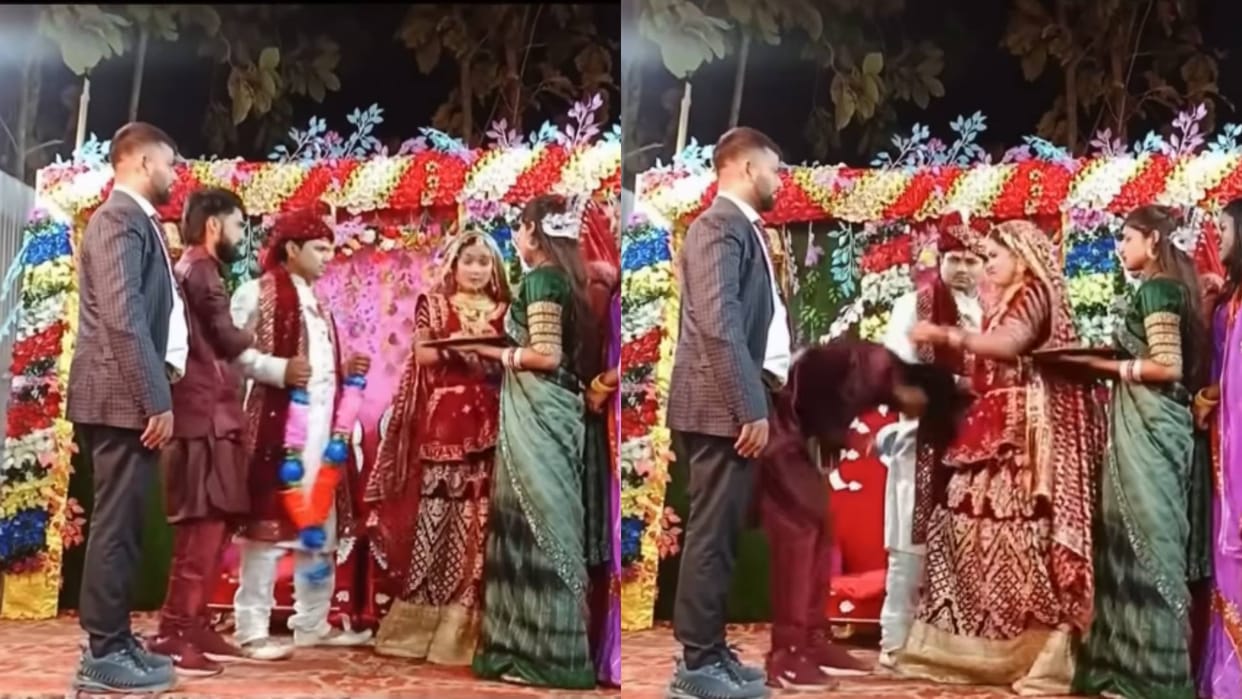 The groom friend did such a thing during Jaimala the bride got angry and started beating video viral