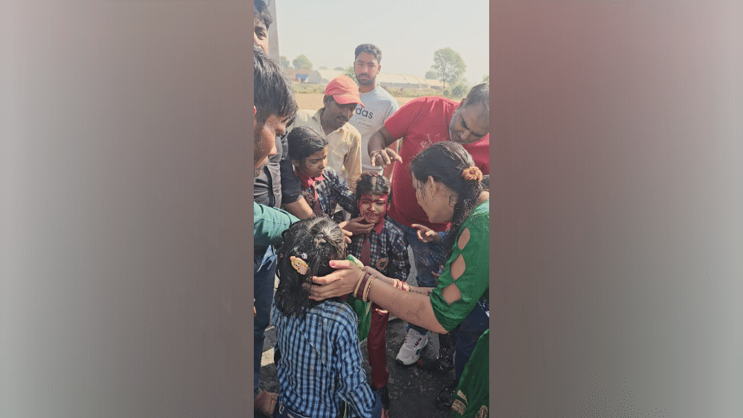 School van falls in drain in Greater Noida