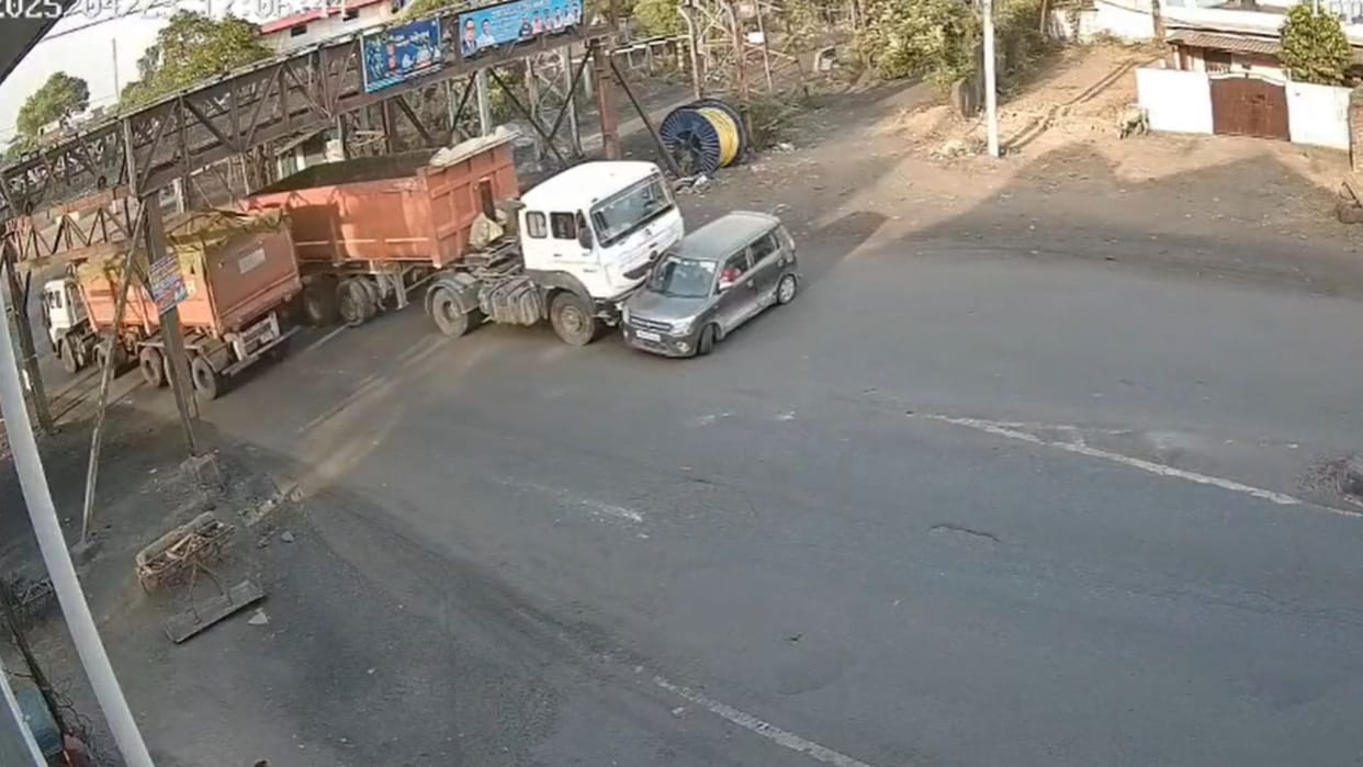 High speed trailer hits car car riders narrowly escape CCTV footage goes viral