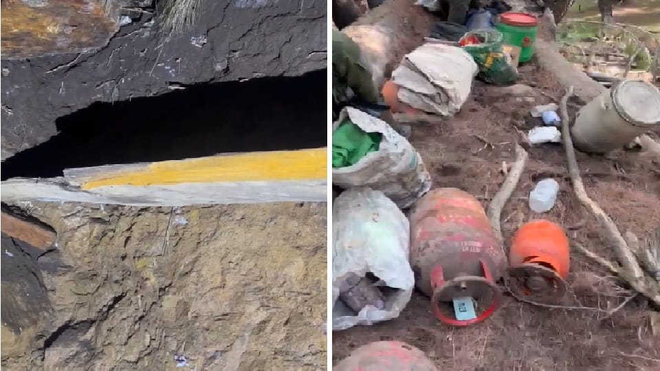 आतंकियों के द्वारा बनाया गया बंकर और कुलगाम में मुठभेड़ के बाद बरामद सामान