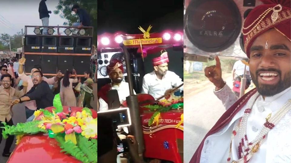 groom took out baraat on a tractor In Balod