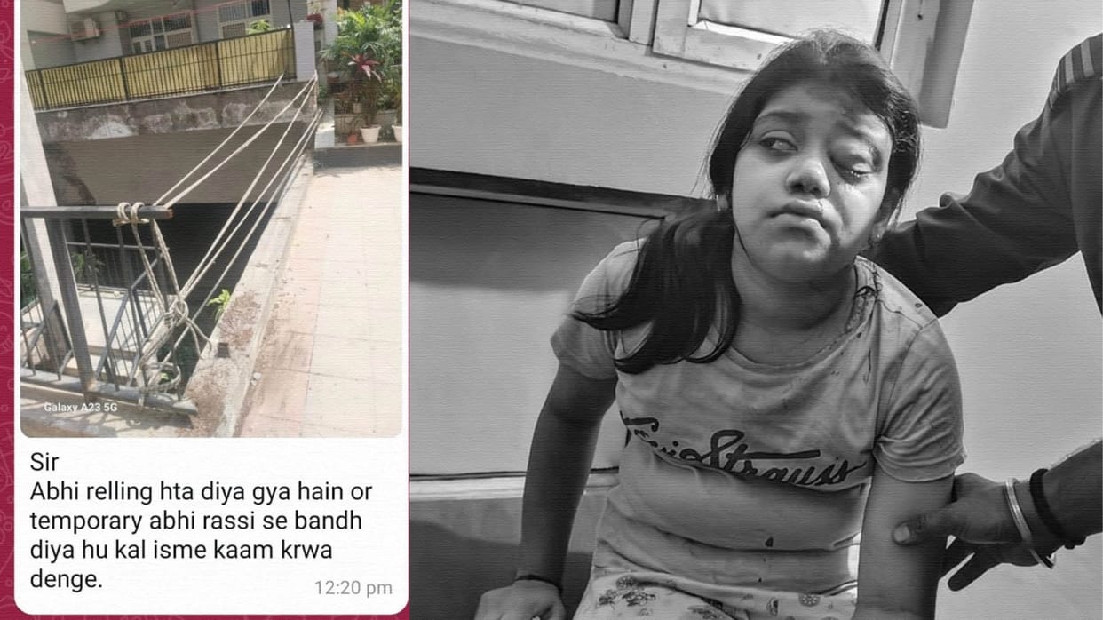 girl fell into basement along with bicycle due to absence of railing in GH7 Society at Ghaziabad Crossing Repu