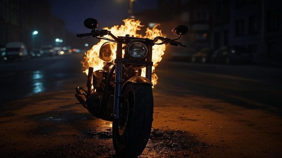 man refused to give lift another person snatched bike he could not drive set it on fire
