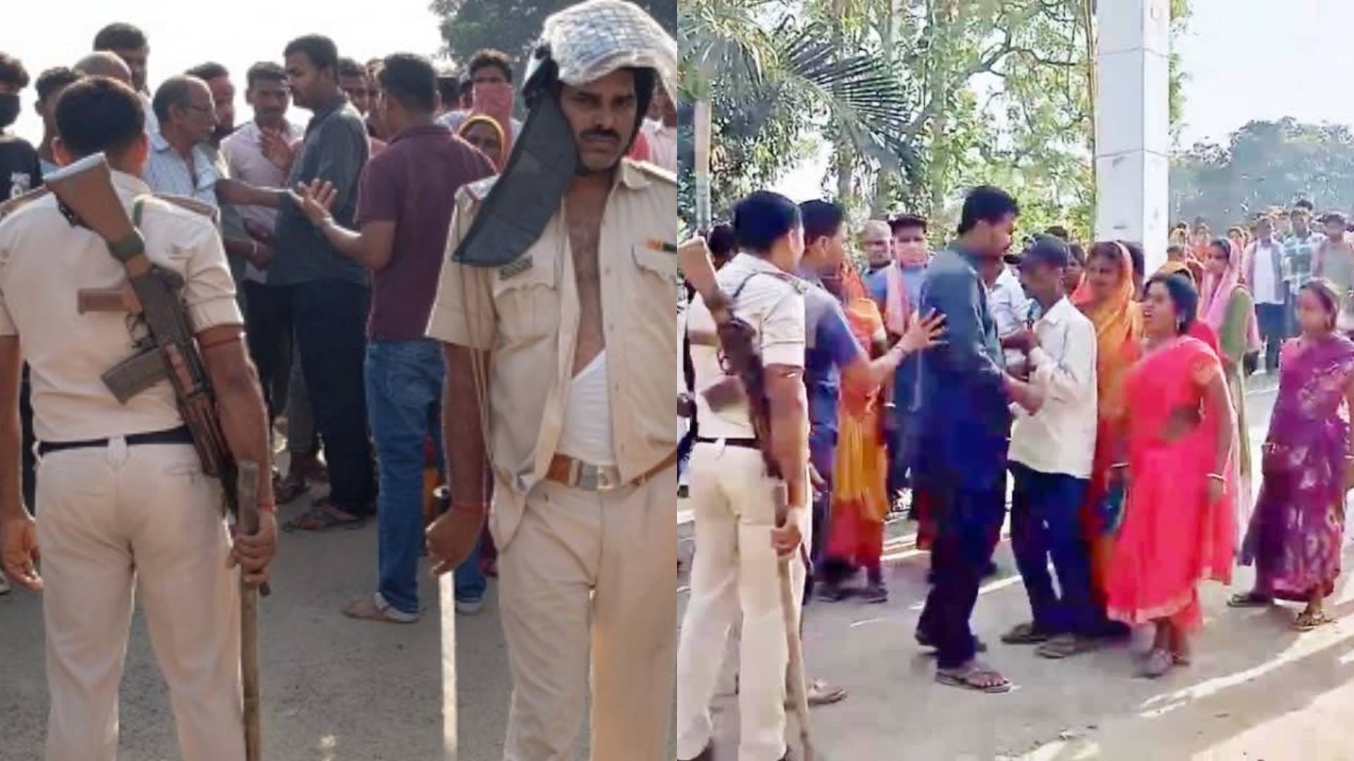 पुलिसकर्मी और ग्रामीण