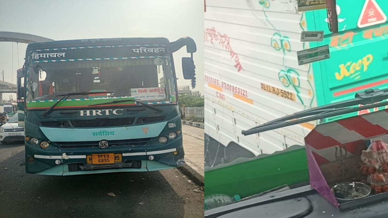 Himachal: HRTC bus stopped at Delhi border, front glass broken with a rod, video surfaced