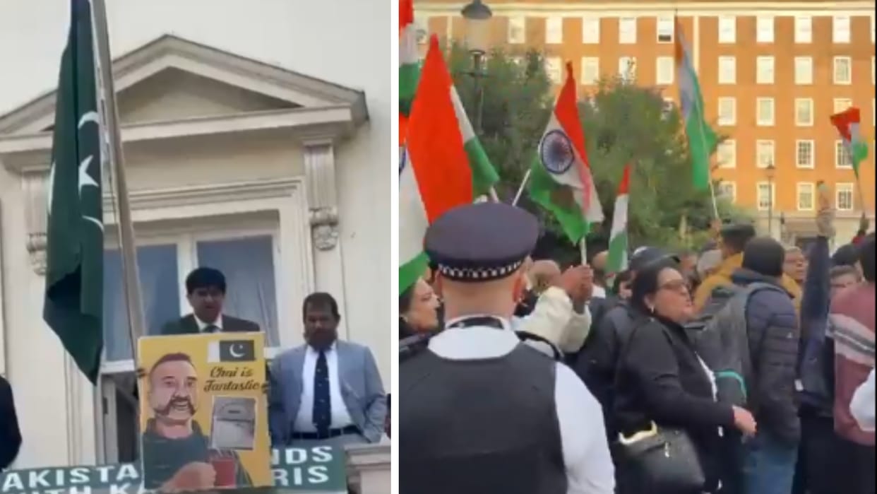 Pakistan Army Attache in UK makes throat slit gesture at Indian community protestors