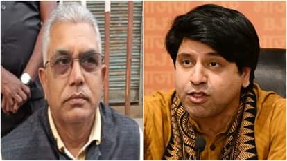 भाजपा नेता दिलीप घोष और प्रवक्ता शहजाद पूनावाला।