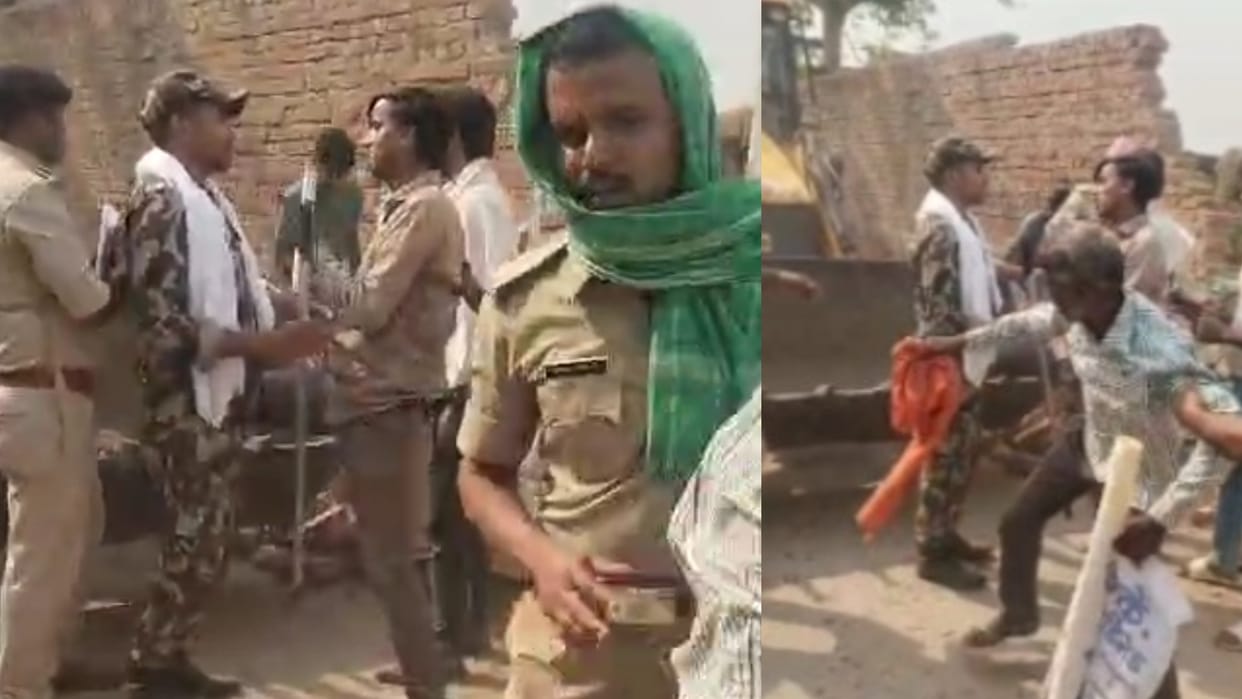 Bihar News:  Villagers attacked Bihar Police in Aurangabad, even broke the glass of the bulldozer