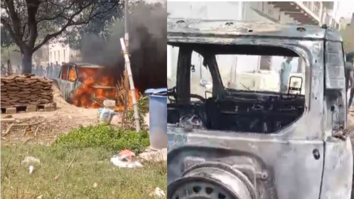 Fire raged in Bhabhauri two people got scorched car burnt to ashes villagers brought it under control