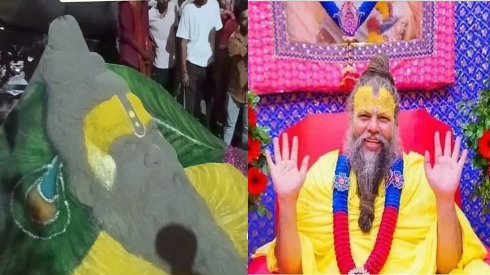 Sand artist created the figure of Saint Premananda