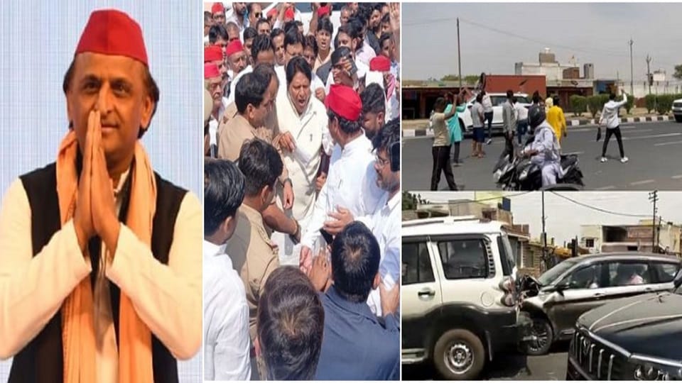 SP MP Ramjilal Suman Attack 19 tyres were thrown at convoy of SP MP Ramjilal Suman