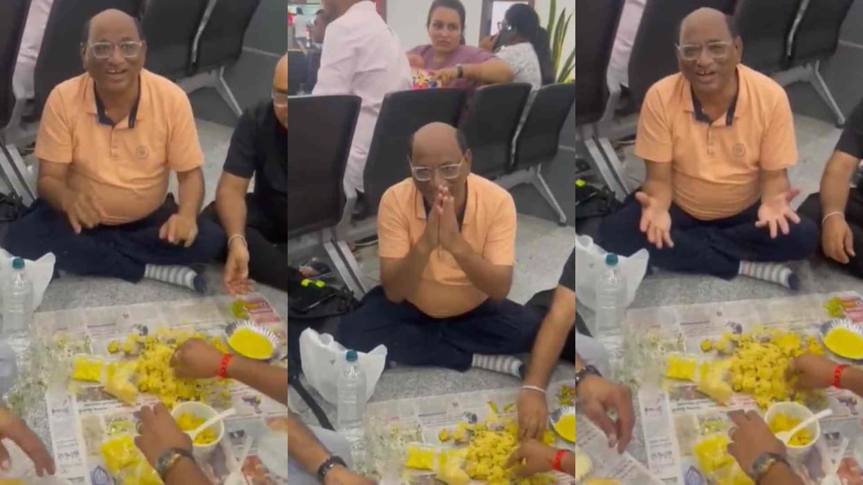 Gujarati Actor Hitesh Thakkar Eat Khaman at Surat Airport Floor netizens criticizing public etiquette