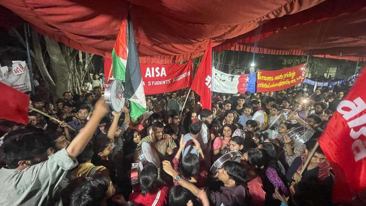 Celebration in JNU Left dominates three posts including president in student elections see photos