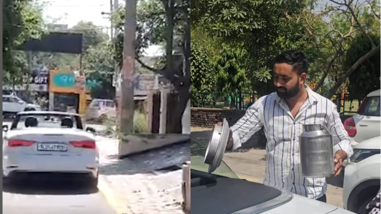 A man is selling milk sitting in an Audi worth one crore Video goes viral on Internet in Hindi