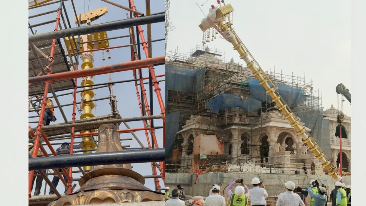 Ayodhya: Flag pole installed in Ram Mandir, now the height of the temple has become 203 meters; The flag is 42