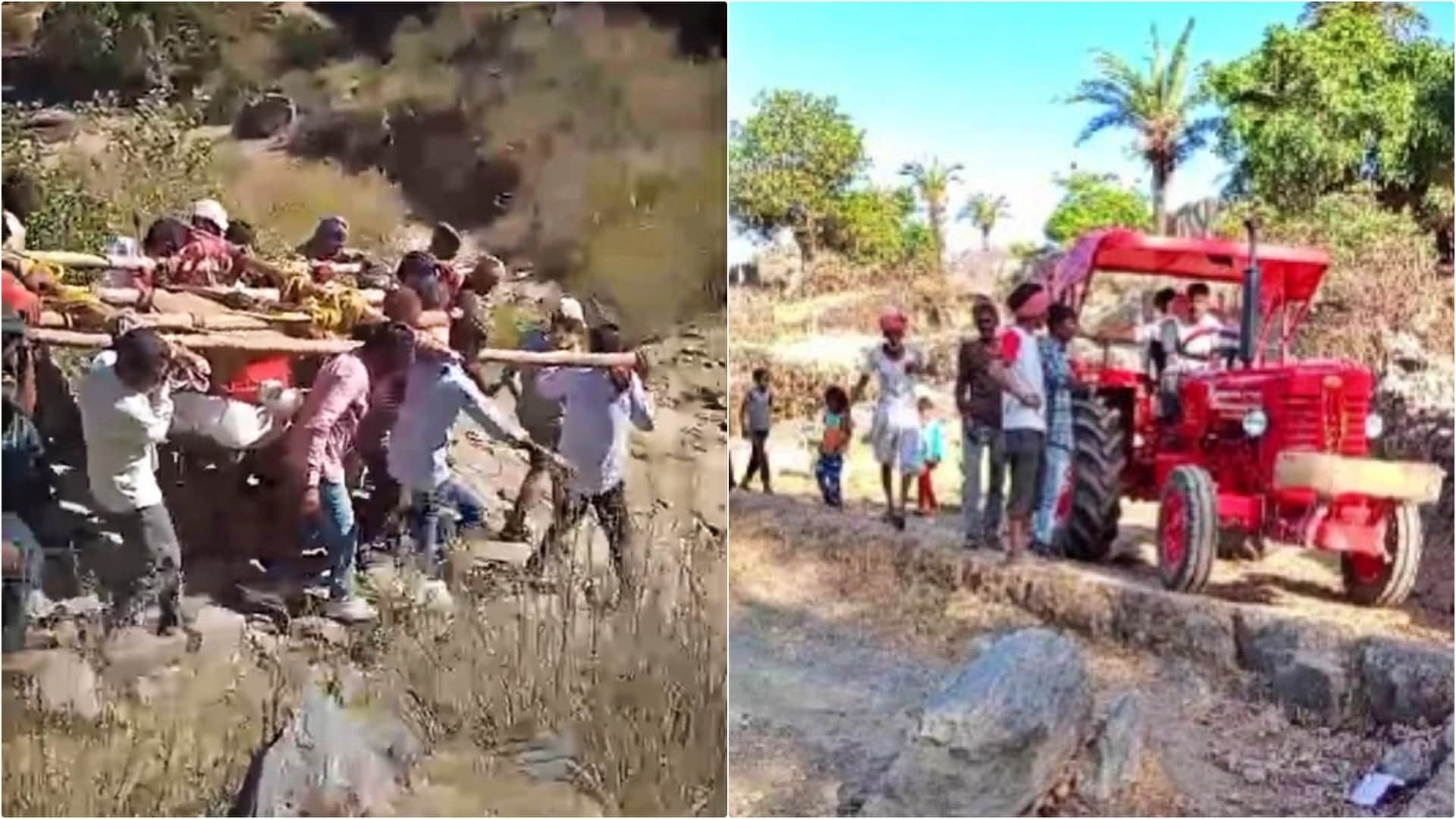 Sirohi: 1st tractor reached 5000 feet high Utraj village, farming will be done with help of tractor, not oxen