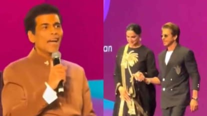 Waves Summit 2025: shah rukh khan attends summit with deepika padukone and talks about karan johar
