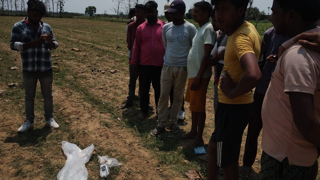Suspicious electronic equipment found tied with polythene in field