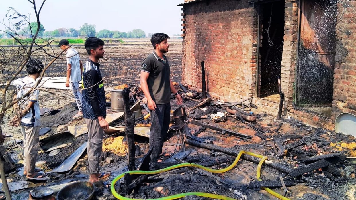 fire accident in mau broke out in residential hut animals not get chance to escape eight cattle died