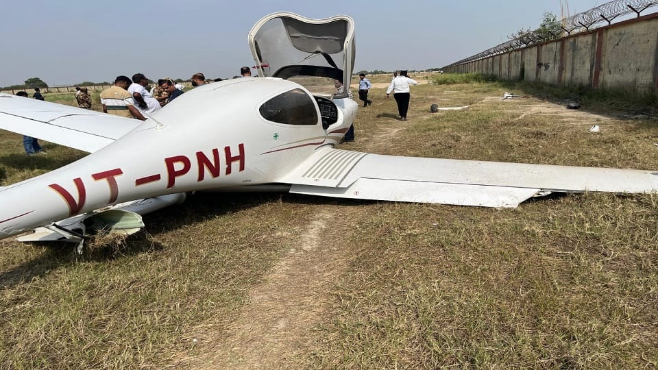 Trainee plane crashes in Aligarh hits airport wall