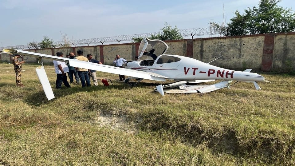 Trainee plane crashes in Aligarh hits airport wall