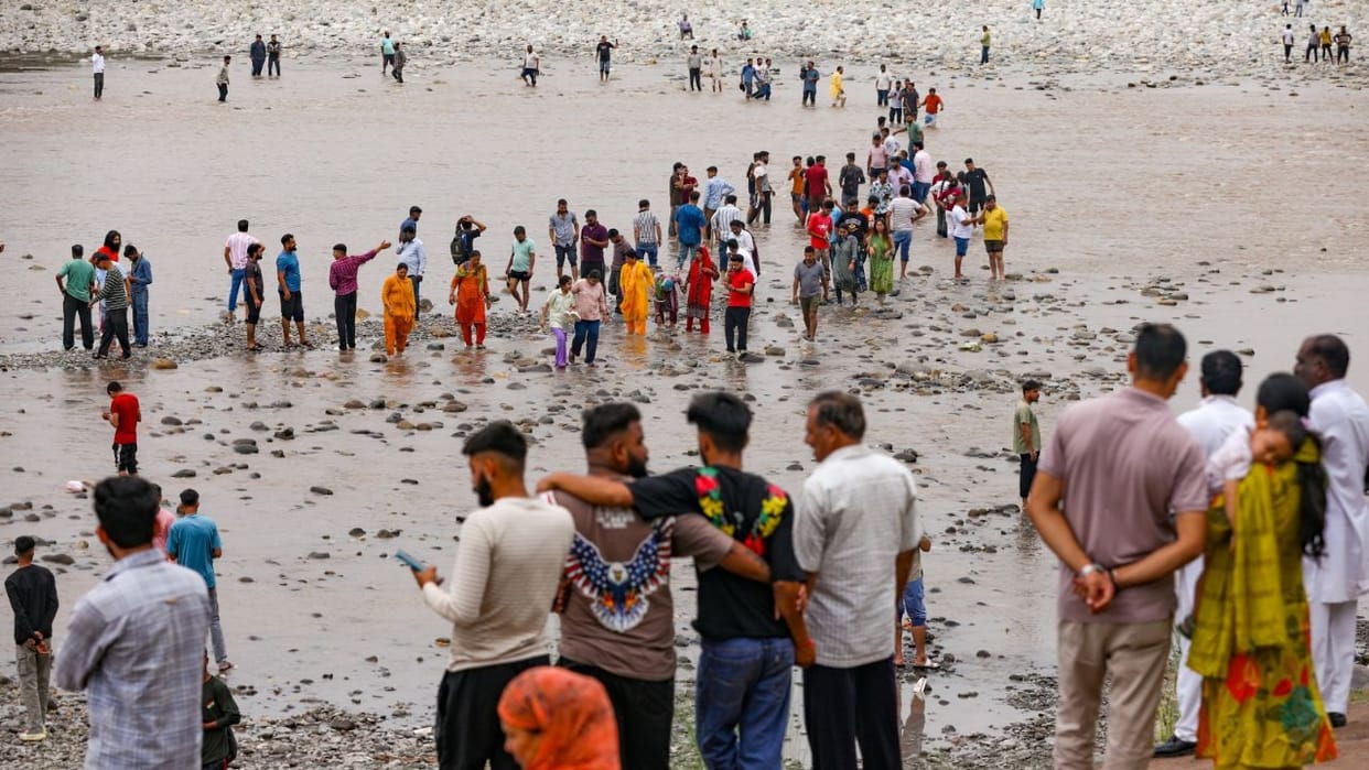Police warned people against crossing Chenab river on foot in Akhnoor sector of Jammu