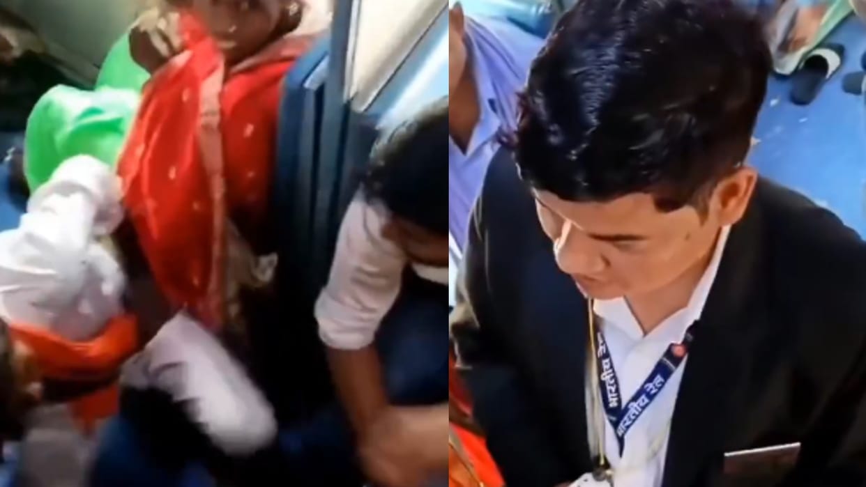 Train General Coach Tte Misbeaves Passenger Without Ticket Grabs His With Collar Video Goes Viral