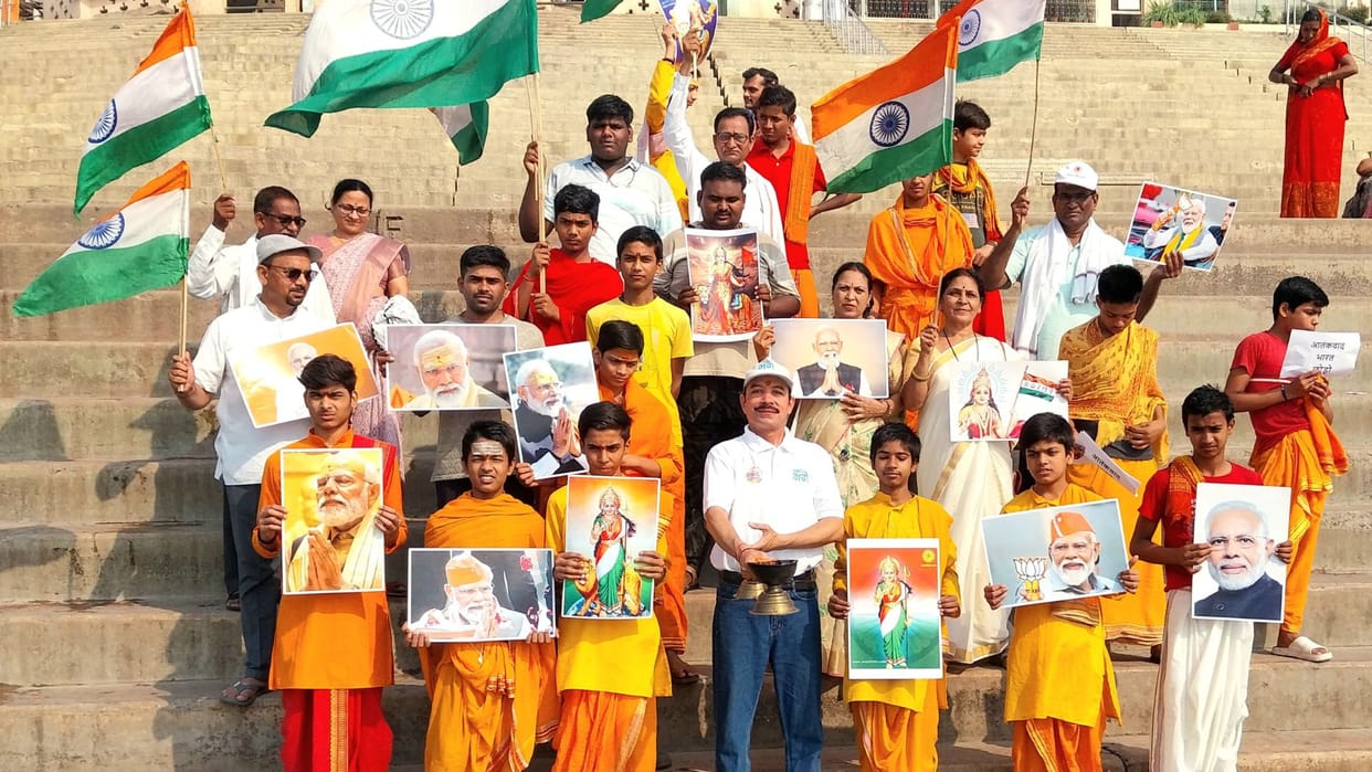 Operation Sindoor Celebration In Varanasi Veda students performed aarti of Maa Ganga