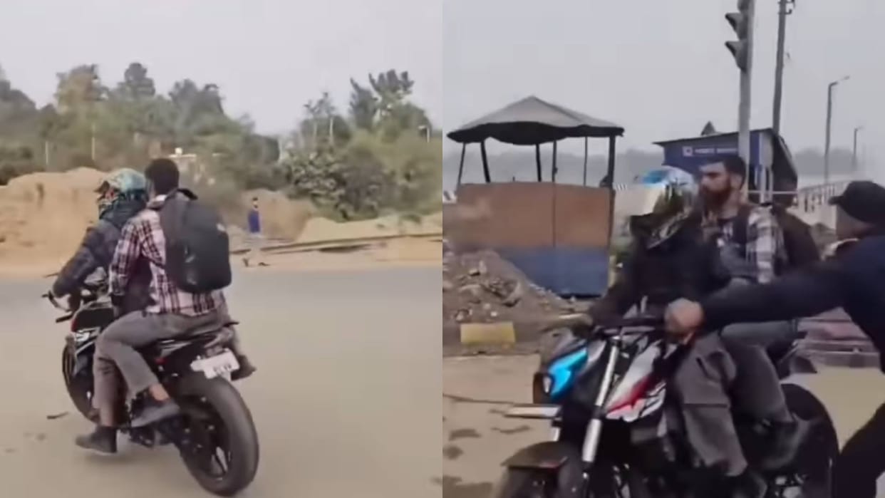 Bike riders violated traffic rules police was about to catch them but they fled Video goes Viral On Internet