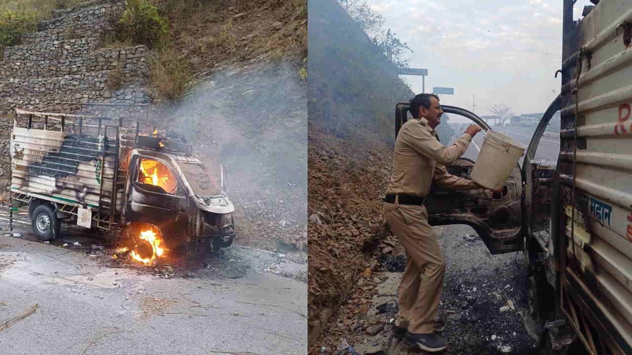 loader vehicle caught fire on the Rishikesh-Badrinath highway Devprayag Sringara Garhwal