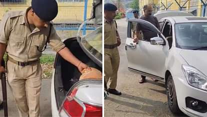 शानन परियोजना से गुजर रहे वाहनों की चेकिंग करते हुए सुरक्षा कर्मी।