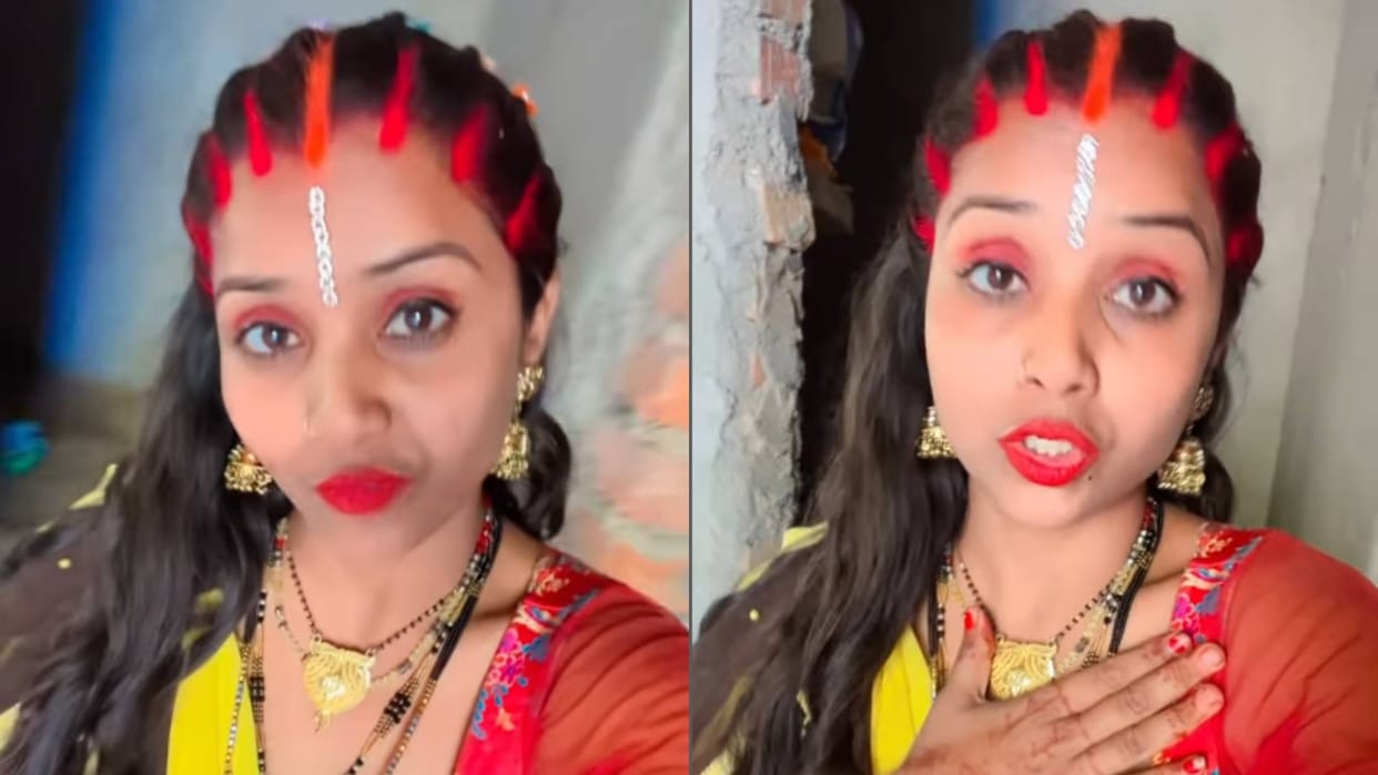 Bihari bahu unique art made many parts in her hair and filled it with Sindoor Video goes viral