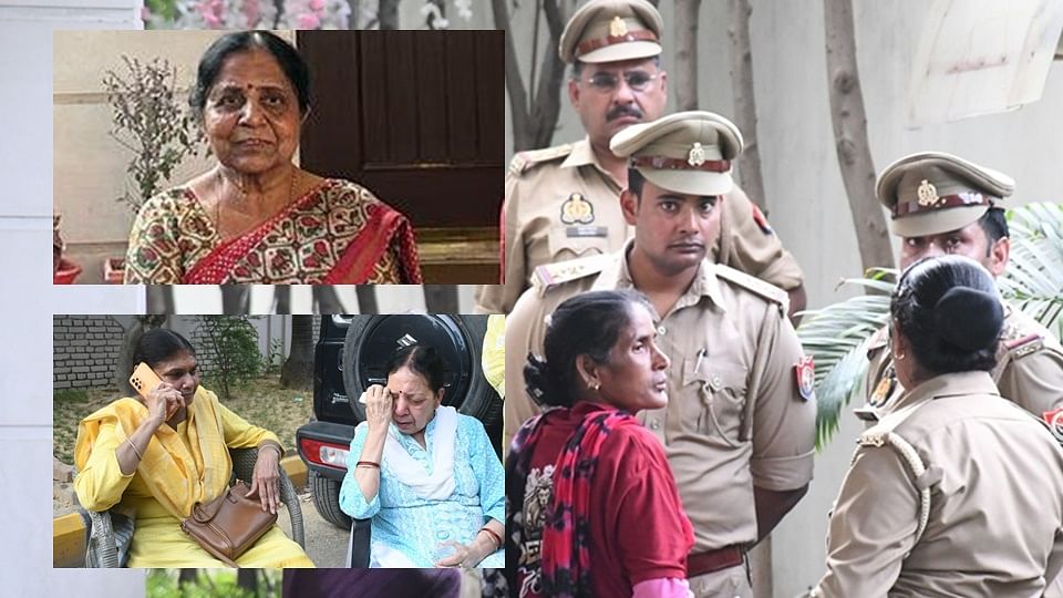 बुजुर्ग महिला प्रमोद रस्तोगी की हत्या की जांच करती पुलिस
