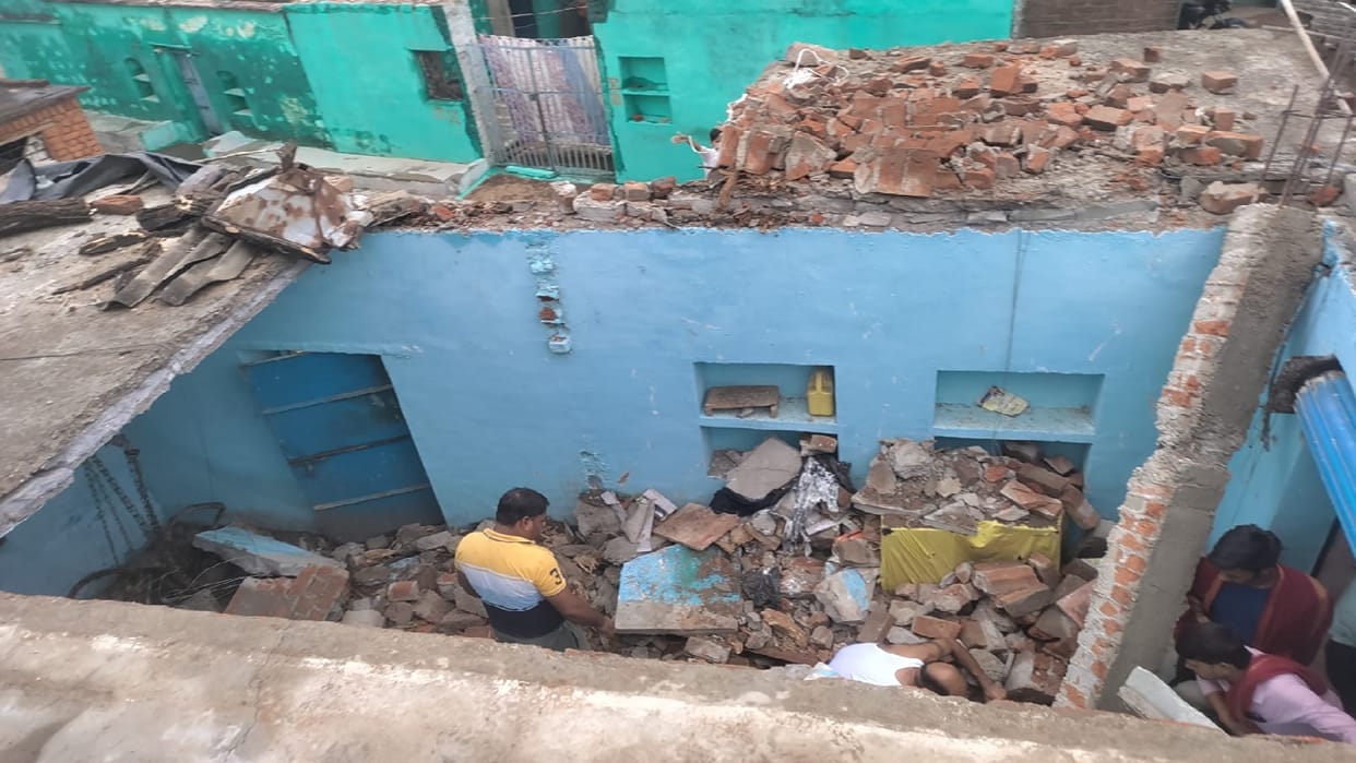 Roof of a shop collapsed due to strong winds and rain in Lalitpur