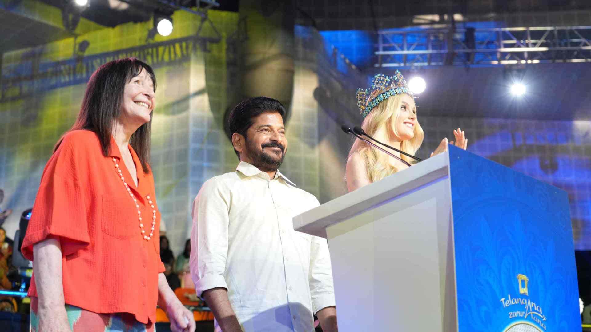 Miss World Festival inauguration graced by Telangana CM Revanth Reddy who extended warm welcome to contestants