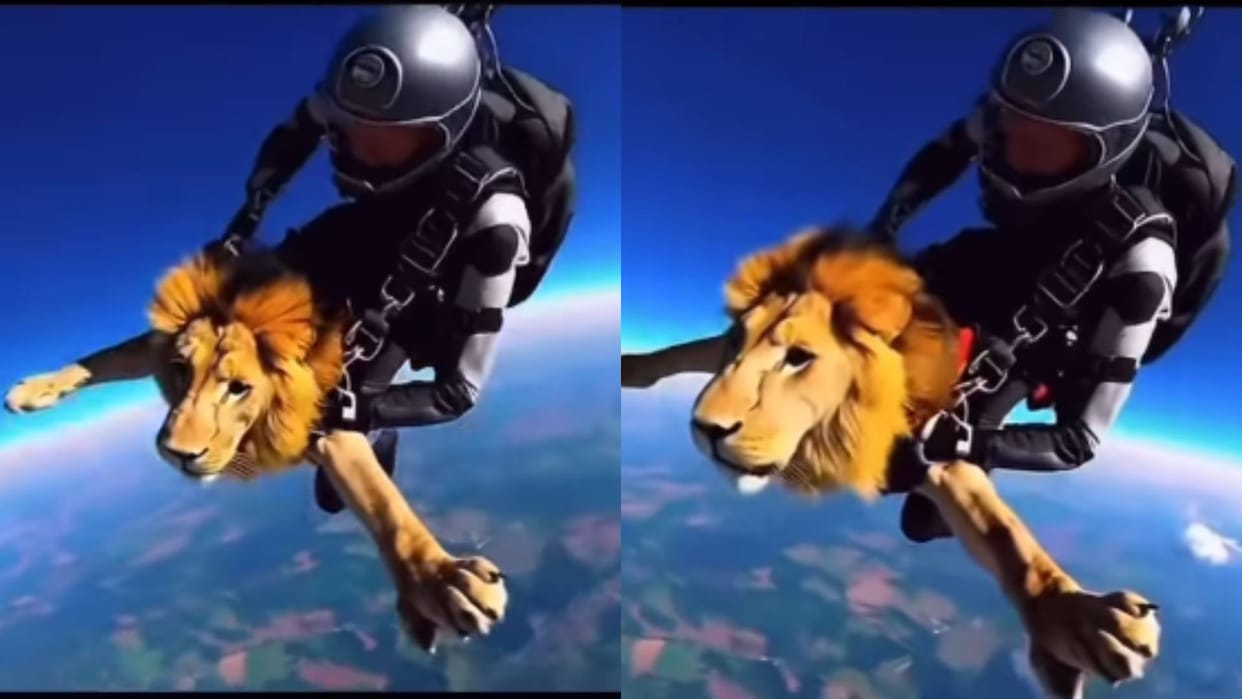 Now not only humans even lions have started paragliding Video goes viral on Internet