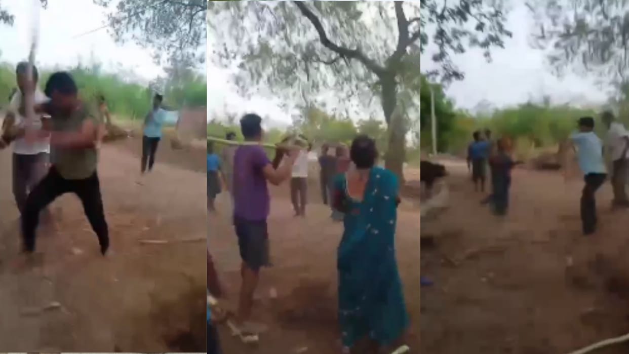 fight between two parties with sticks in Mirzapur video viral