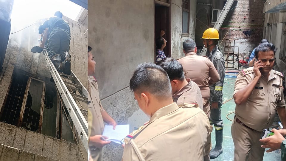 huge fire broke out in a two-storey house an elderly woman got trapped on third floor
