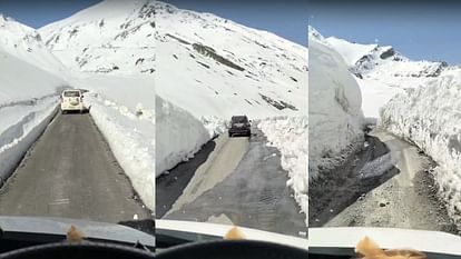 Himachal: 46 दिनों बाद मनाली-लेह मार्ग पर बर्फ की कई फीट ऊंची दीवारों के बीच से दाैड़े पर्यटक वाहन, वीडियो After 46 days, tourist vehicles ran through several feet high walls of snow on the Manali-Leh road