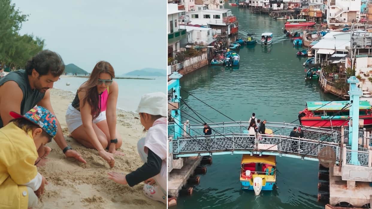 Hong Kong vacation photos with hubby angad bedi and kids shared by Neha dhupia on instagram