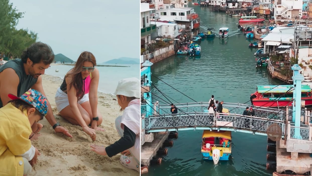 Hong Kong vacation photos with hubby angad bedi and kids shared by Neha dhupia on instagram