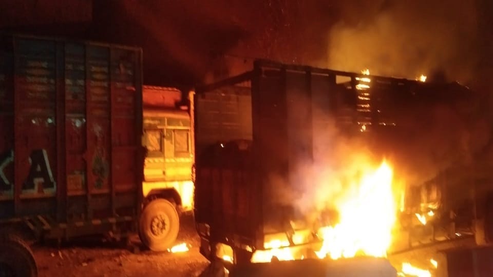 Fire breaks out in trucks loaded with cement in rudrapur