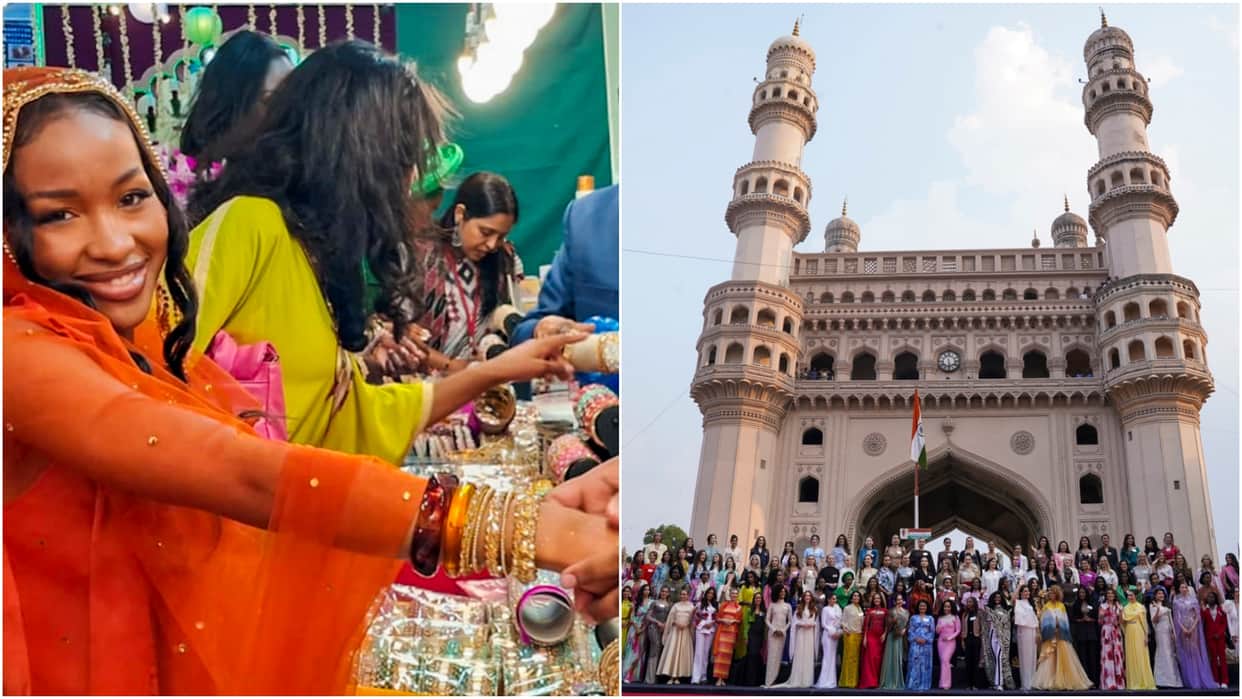 Miss World 2025 109 contestants of beauty pageant visit Charminar in Hyderabad, Visit Chudi Bazar